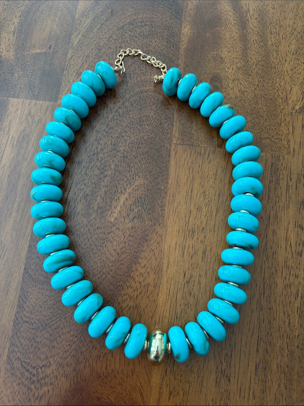Turquoise Beaded Necklace with Gold Accent
